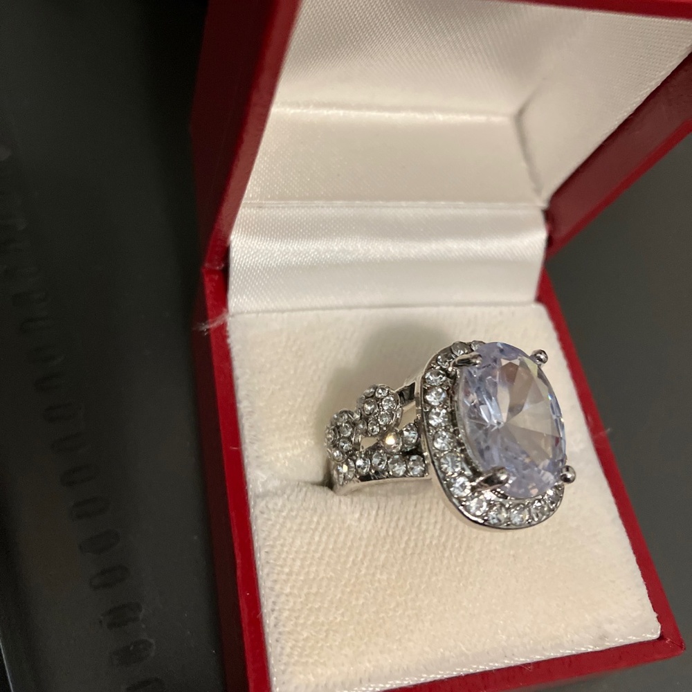 Women-Fashion Stainless Steel Ring-Silver-Cubic-Zirconia Size  7 & 8